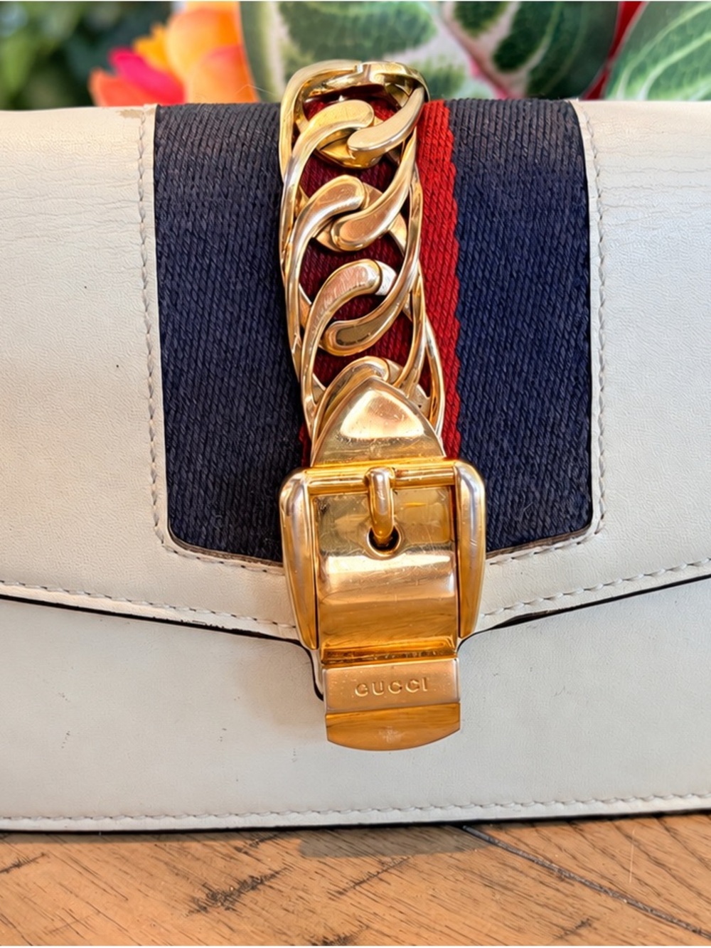 Gucci Mini Sylvie Leather Shoulder/Crossbody Bag and Gold Chain